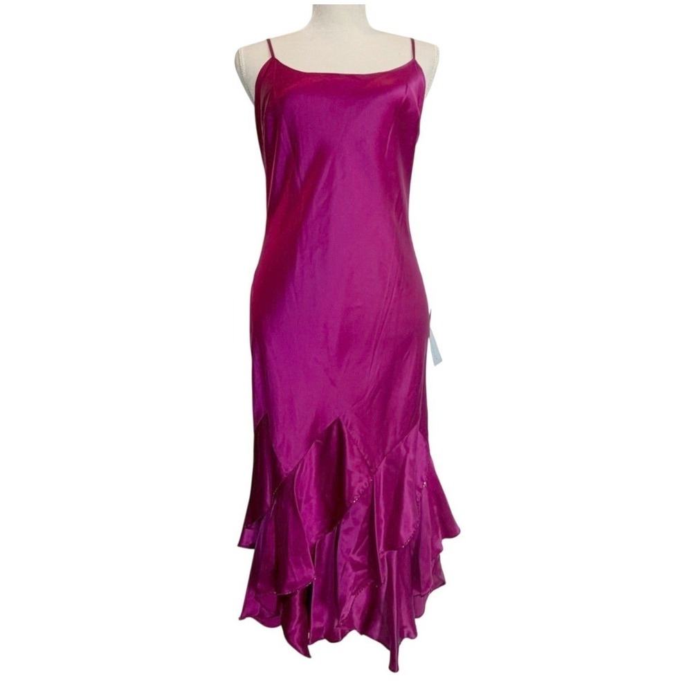 VTG NWT Papell Boutique Sz 12 Fuschia Corkscrew Hem Silk Evening Formal Dress